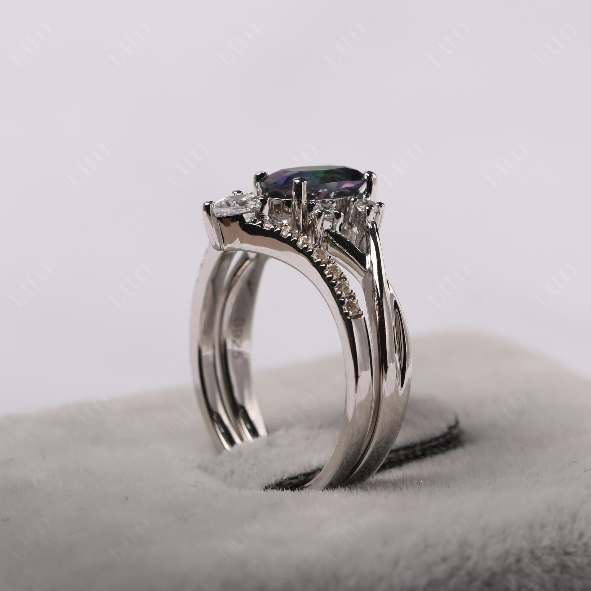 Oval Mystic Topaz Wedding Ring Set - LUO Jewelry