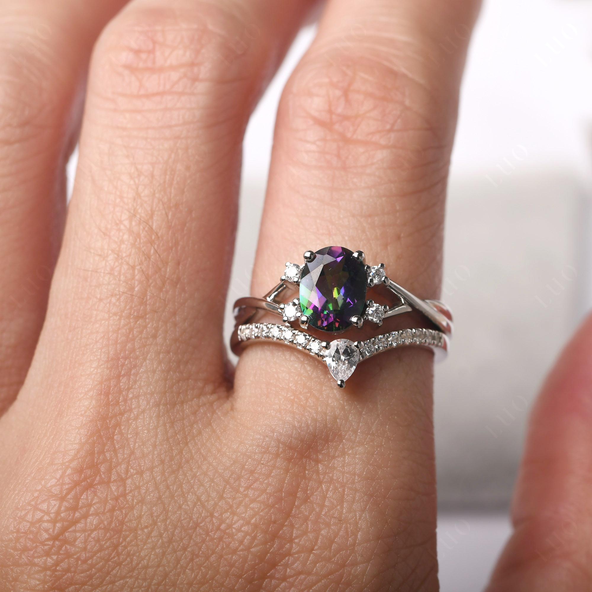 Oval Mystic Topaz Wedding Ring Set - LUO Jewelry