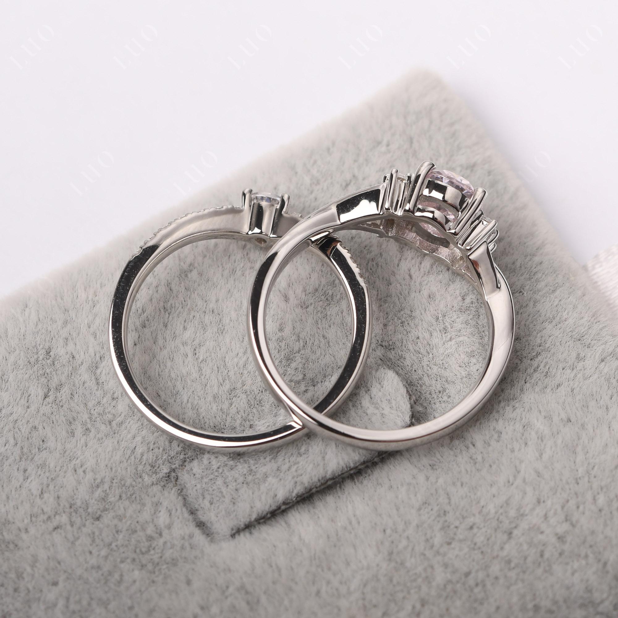 Pink Cubic Zirconia Oval Engagement Ring with Wedding Band - LUO Jewelry