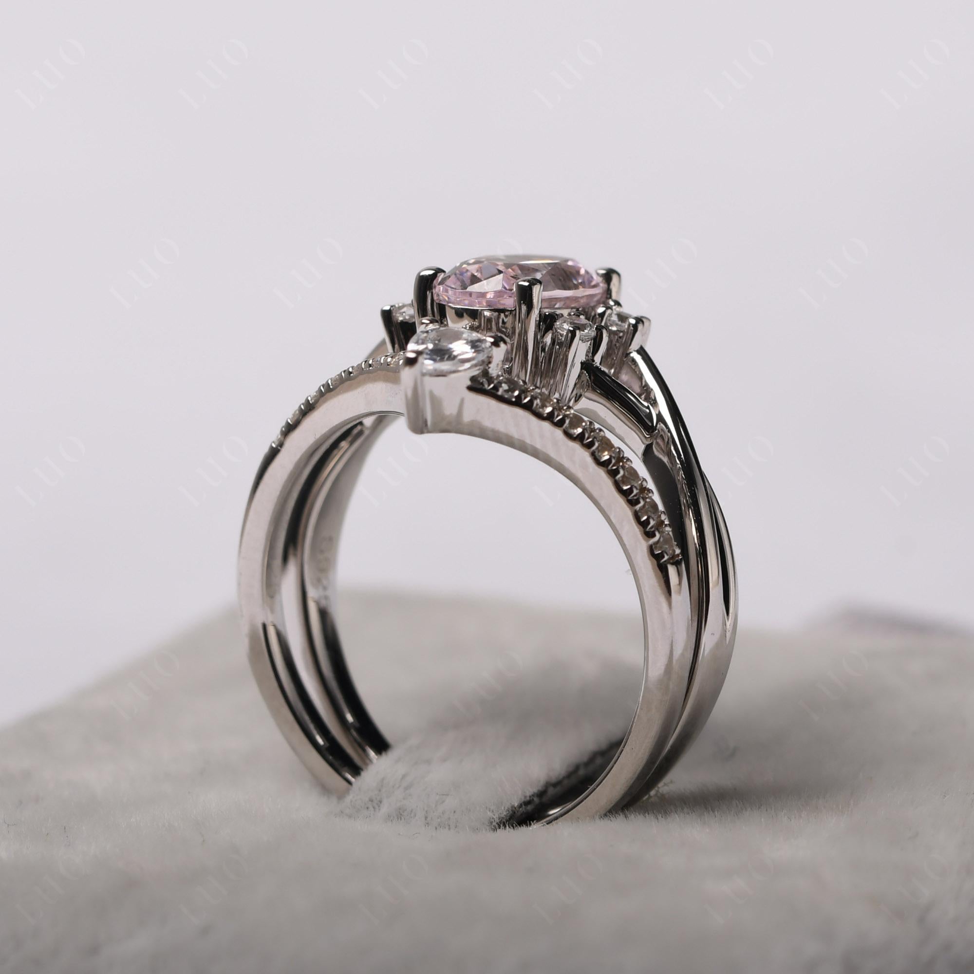 Pink Cubic Zirconia Oval Engagement Ring with Wedding Band - LUO Jewelry