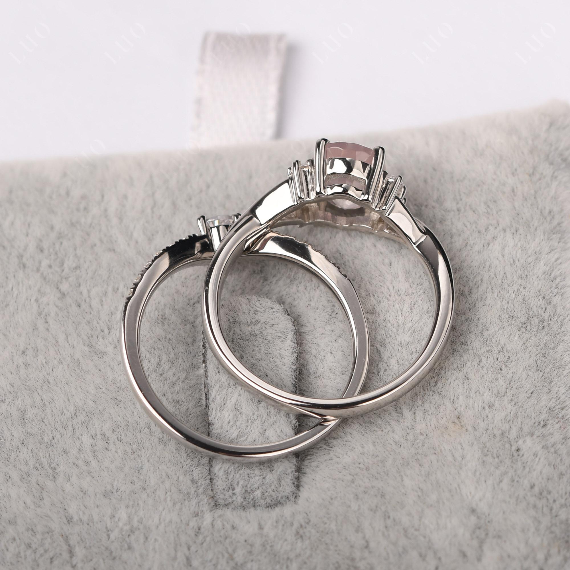 Rose Quartz Oval Engagement Ring with Wedding Band - LUO Jewelry