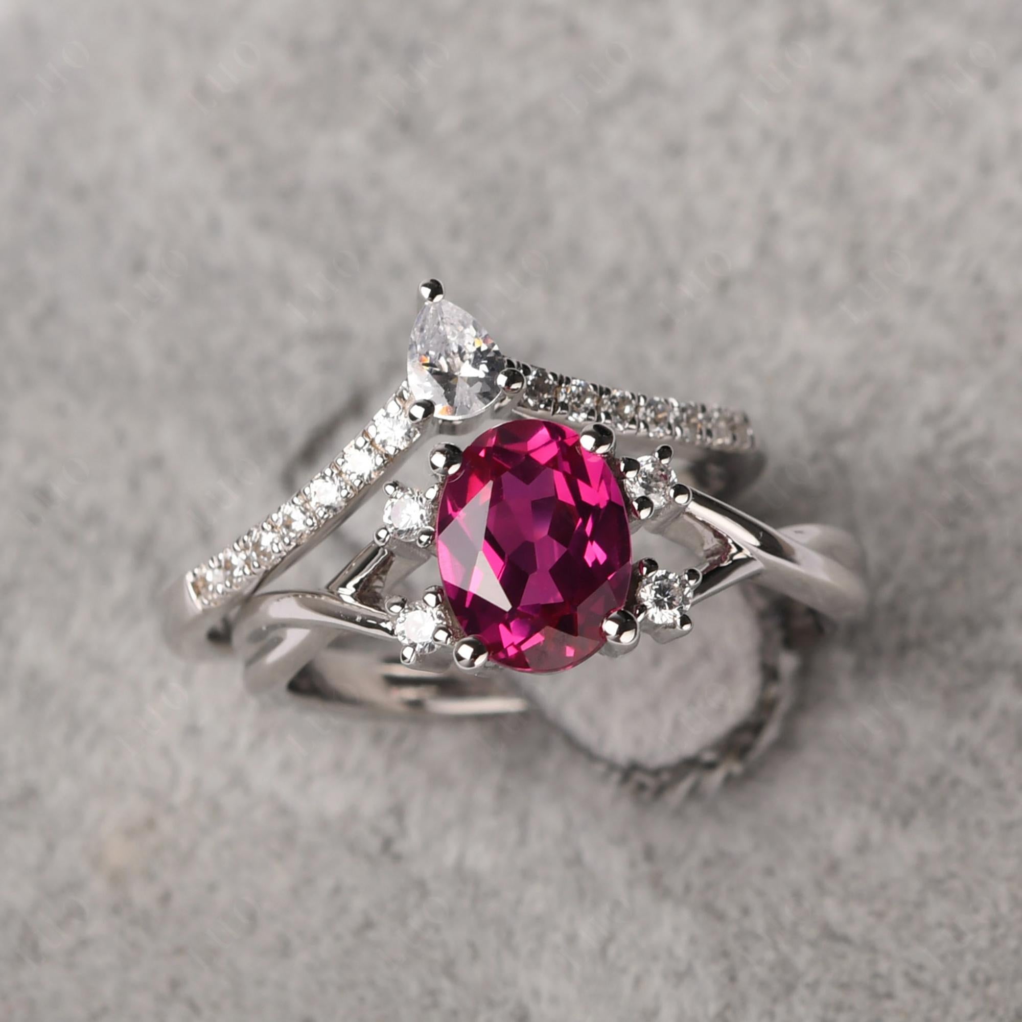 Oval Ruby Wedding Ring Set - LUO Jewelry