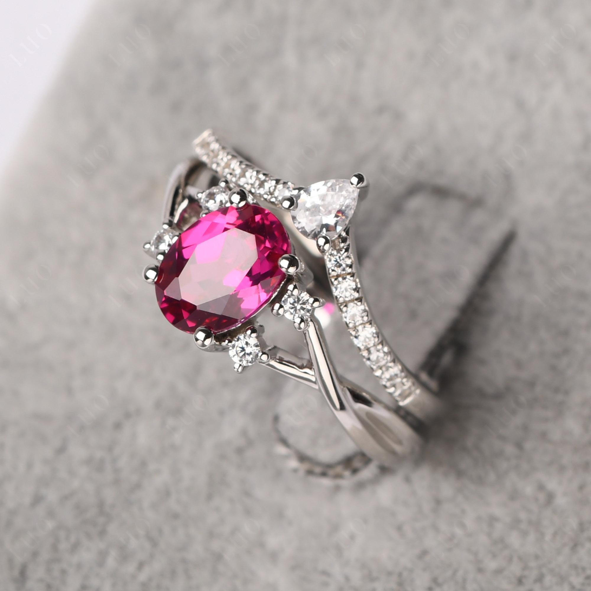 Oval Ruby Wedding Ring Set - LUO Jewelry