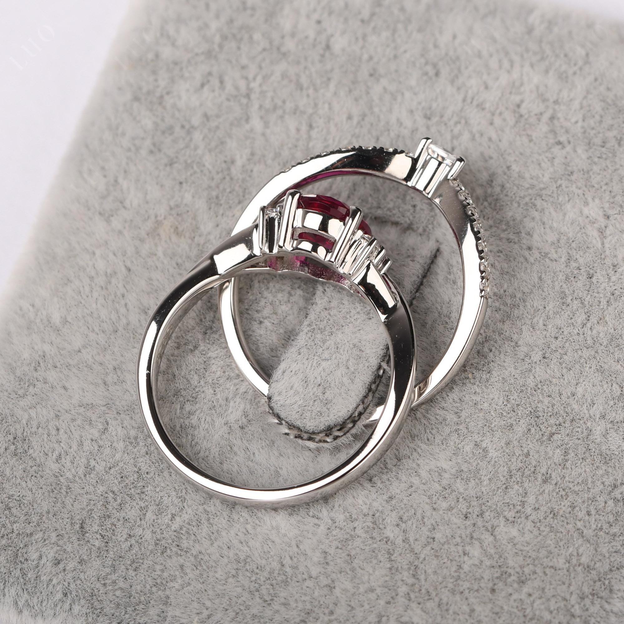 Oval Ruby Wedding Ring Set - LUO Jewelry