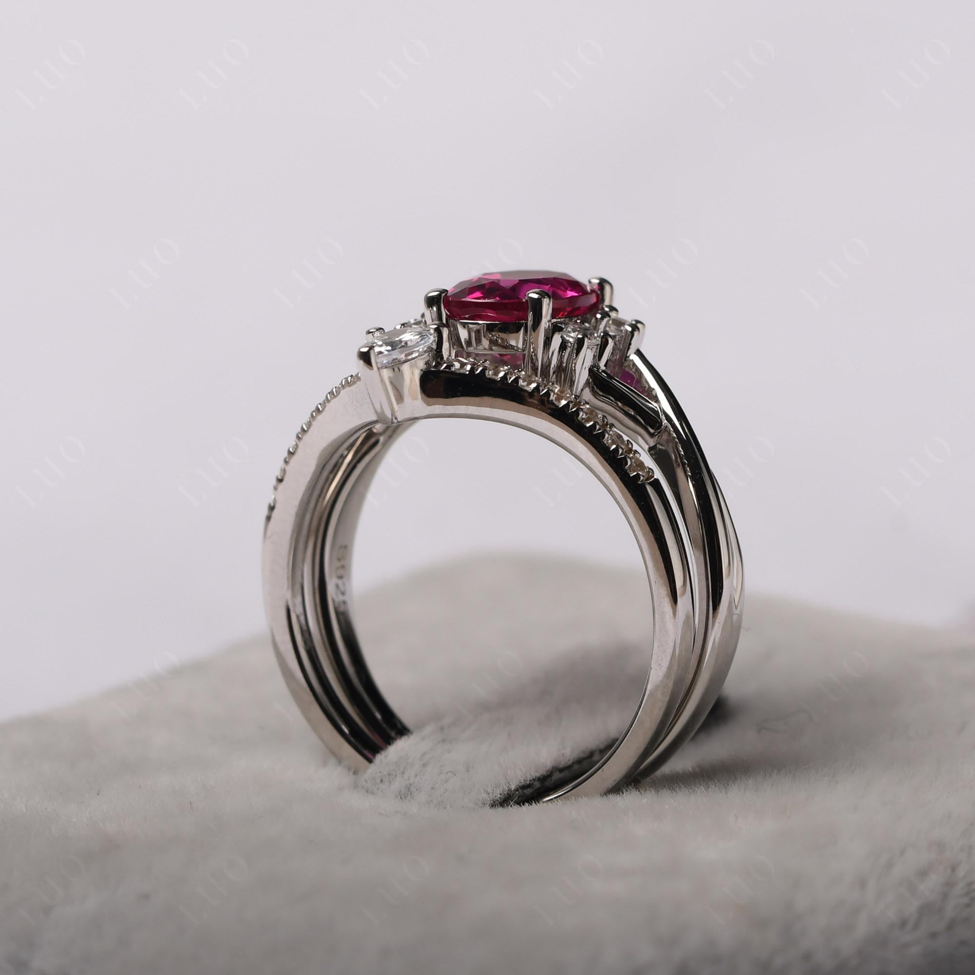 Oval Ruby Wedding Ring Set - LUO Jewelry