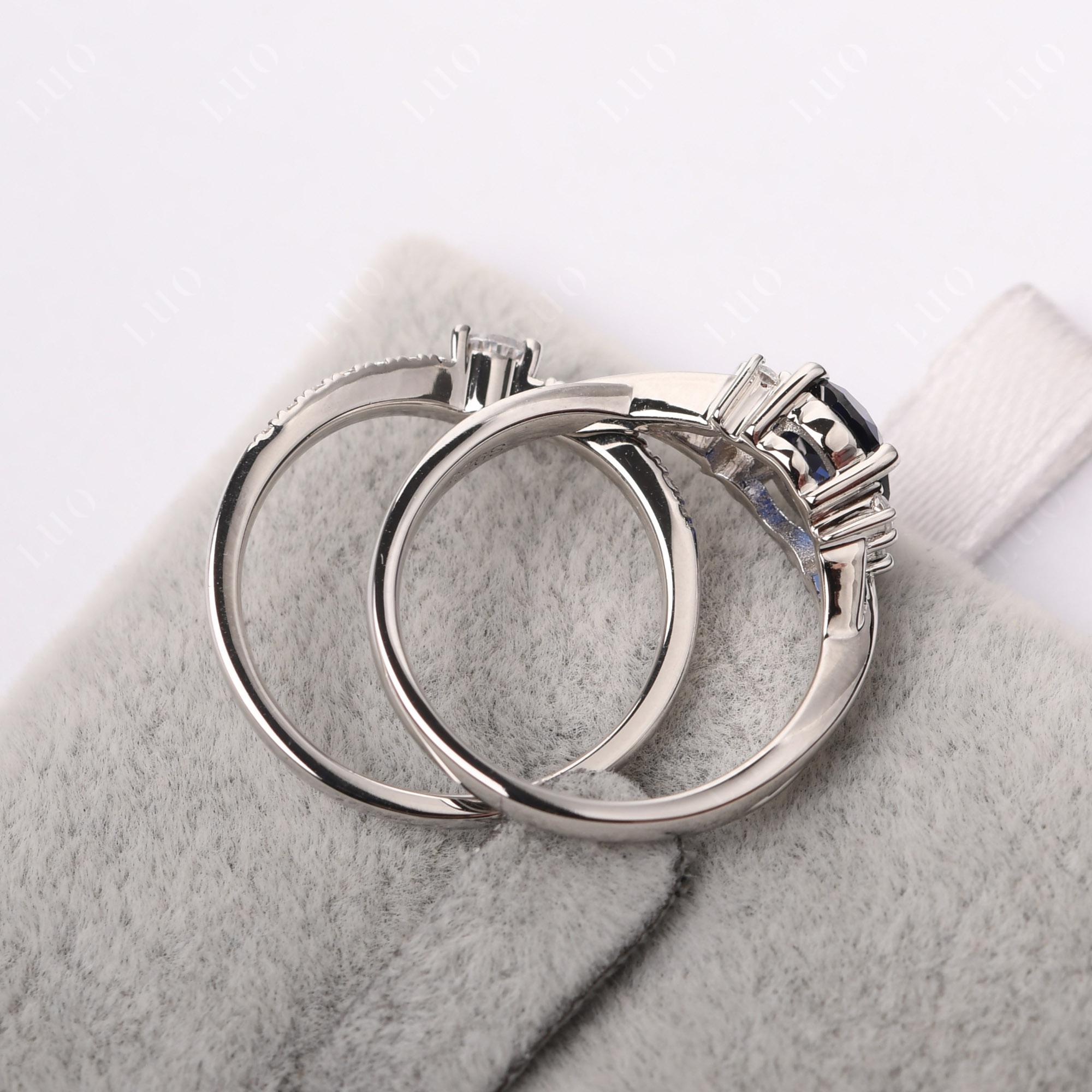 Sapphire Oval Engagement Ring with Wedding Band - LUO Jewelry