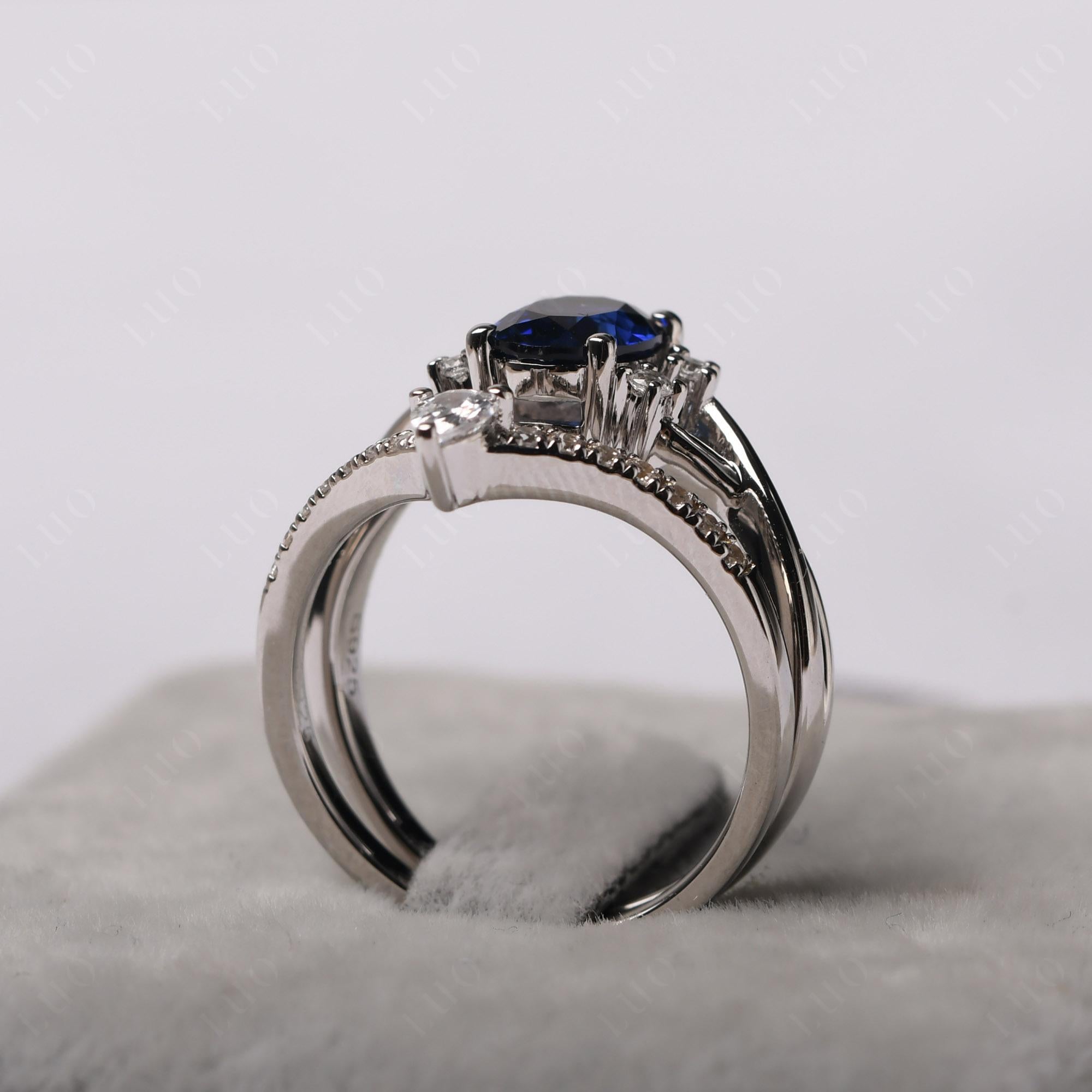Sapphire Oval Engagement Ring with Wedding Band - LUO Jewelry