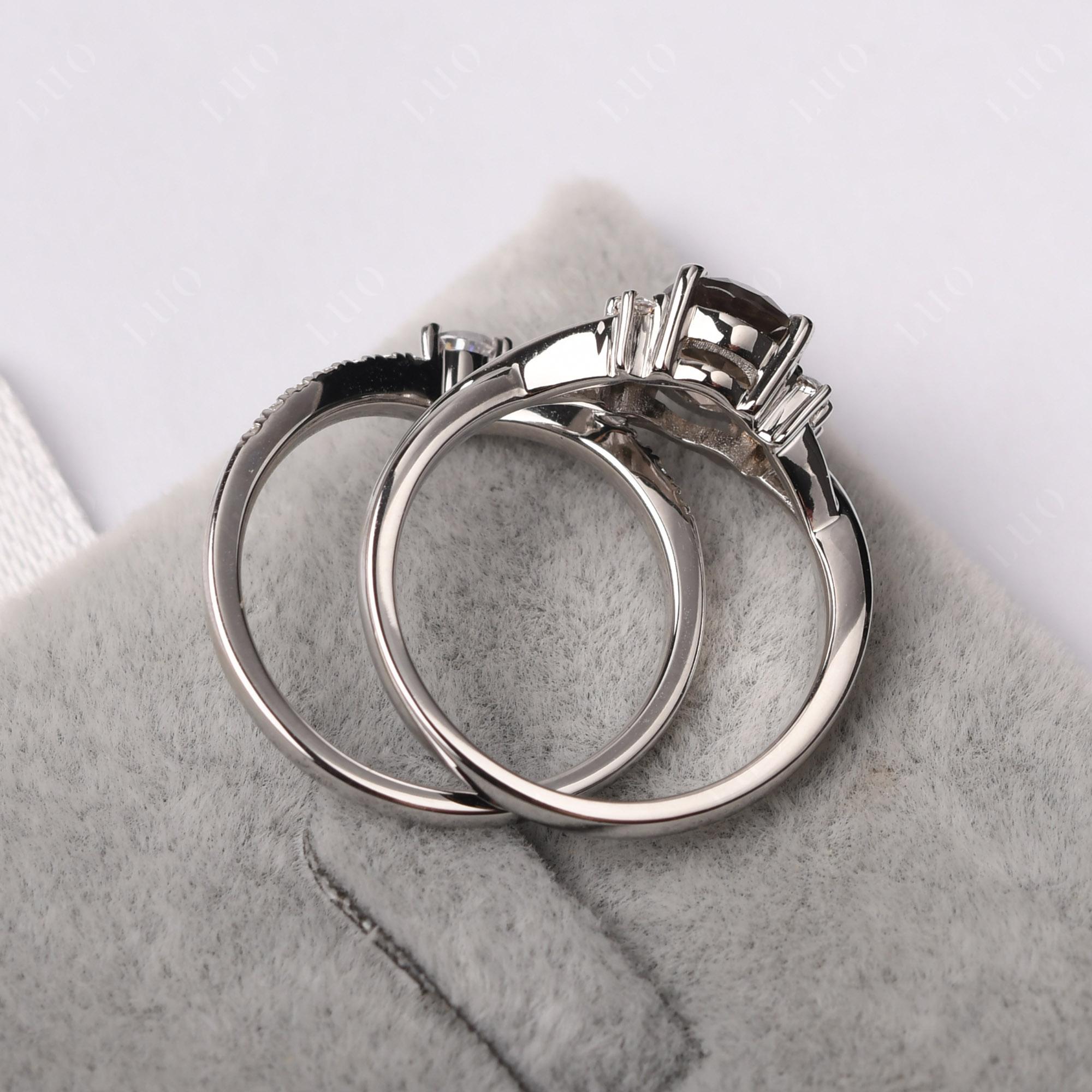 Oval Smoky Quartz Wedding Ring Set - LUO Jewelry