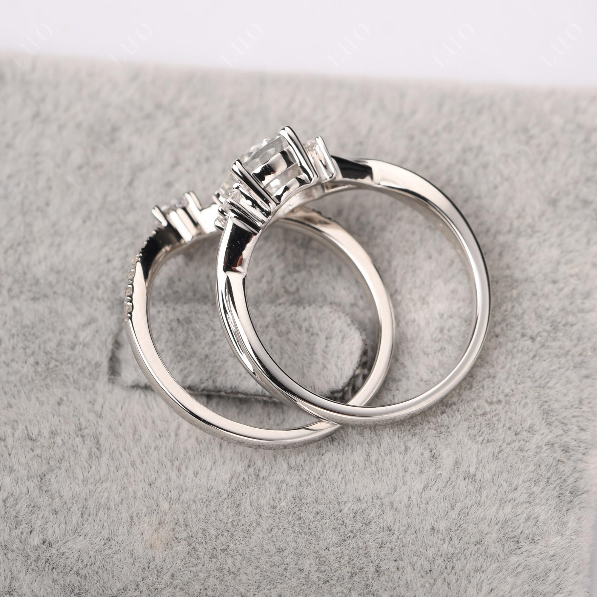 White Topaz Oval Engagement Ring with Wedding Band - LUO Jewelry