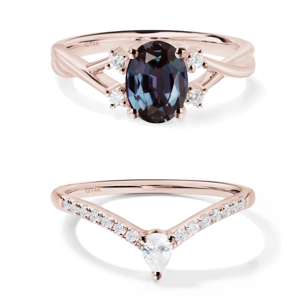 Alexandrite Oval Engagement Ring with Wedding Band - LUO Jewelry #metal_xxxxx