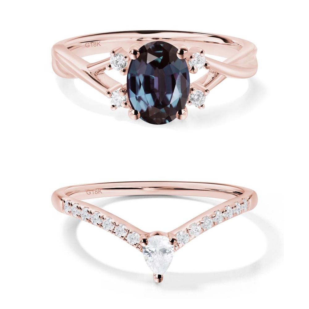 Alexandrite Oval Engagement Ring with Wedding Band - LUO Jewelry #metal_xxxxx