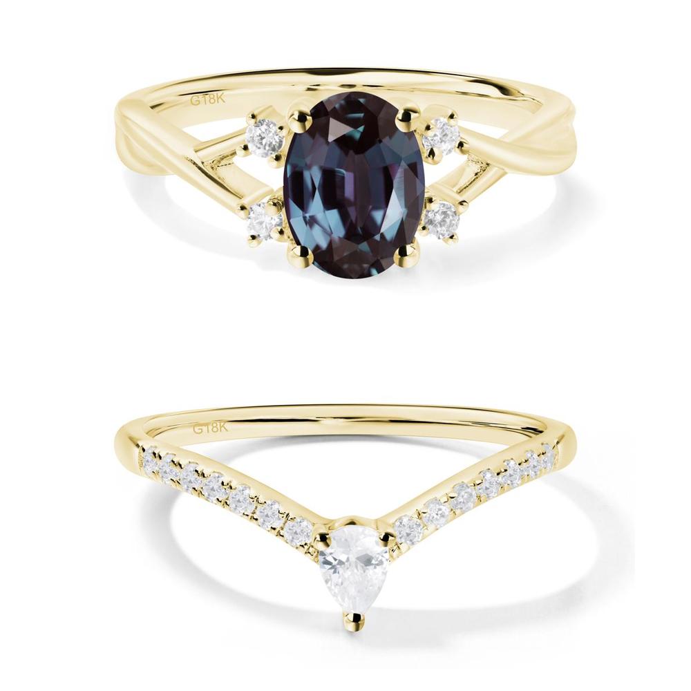 Alexandrite Oval Engagement Ring with Wedding Band - LUO Jewelry #metal_xxxxx