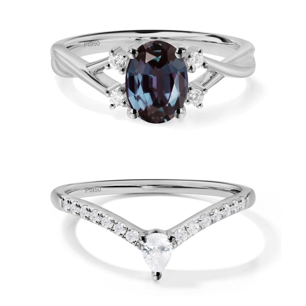 Alexandrite Oval Engagement Ring with Wedding Band - LUO Jewelry #metal_xxxxx