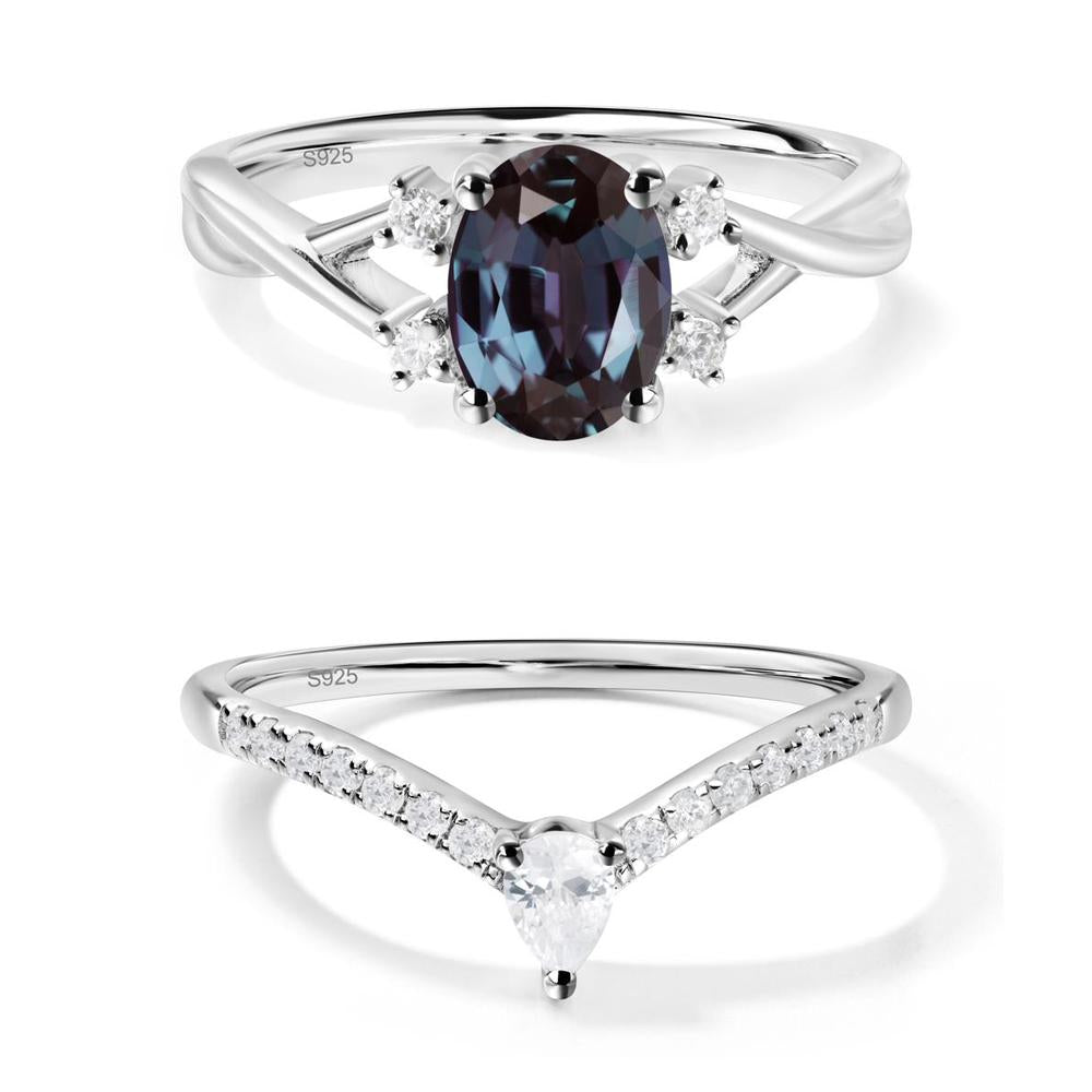 Alexandrite Oval Engagement Ring with Wedding Band - LUO Jewelry #metal_xxxxx