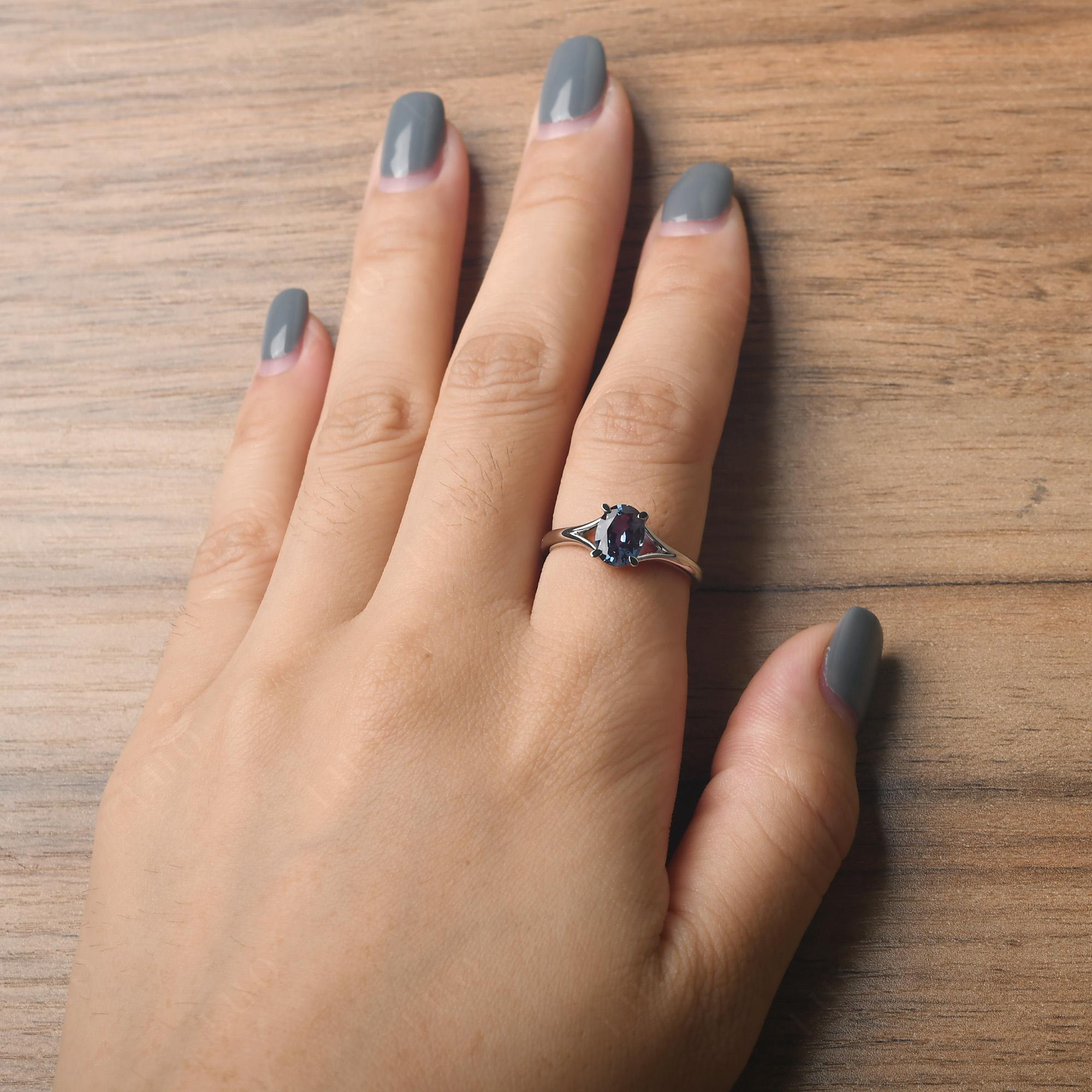 Alexandrite Split Shank Engagement Ring - LUO Jewelry