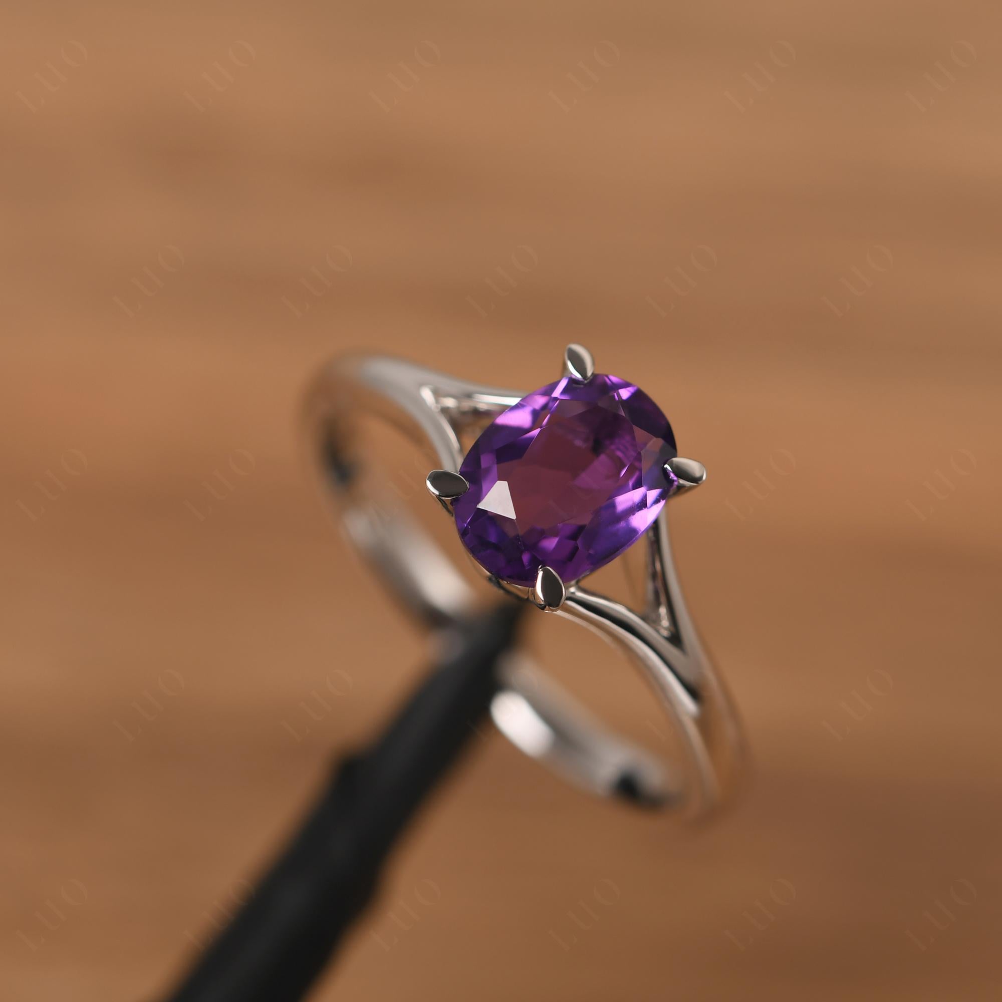 Amethyst Split Shank Ring - LUO Jewelry