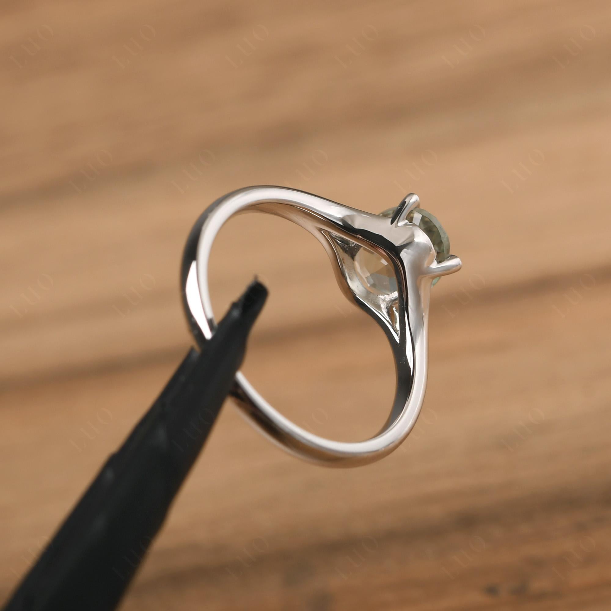 Green Amethyst Solitaire Promise Ring - LUO Jewelry