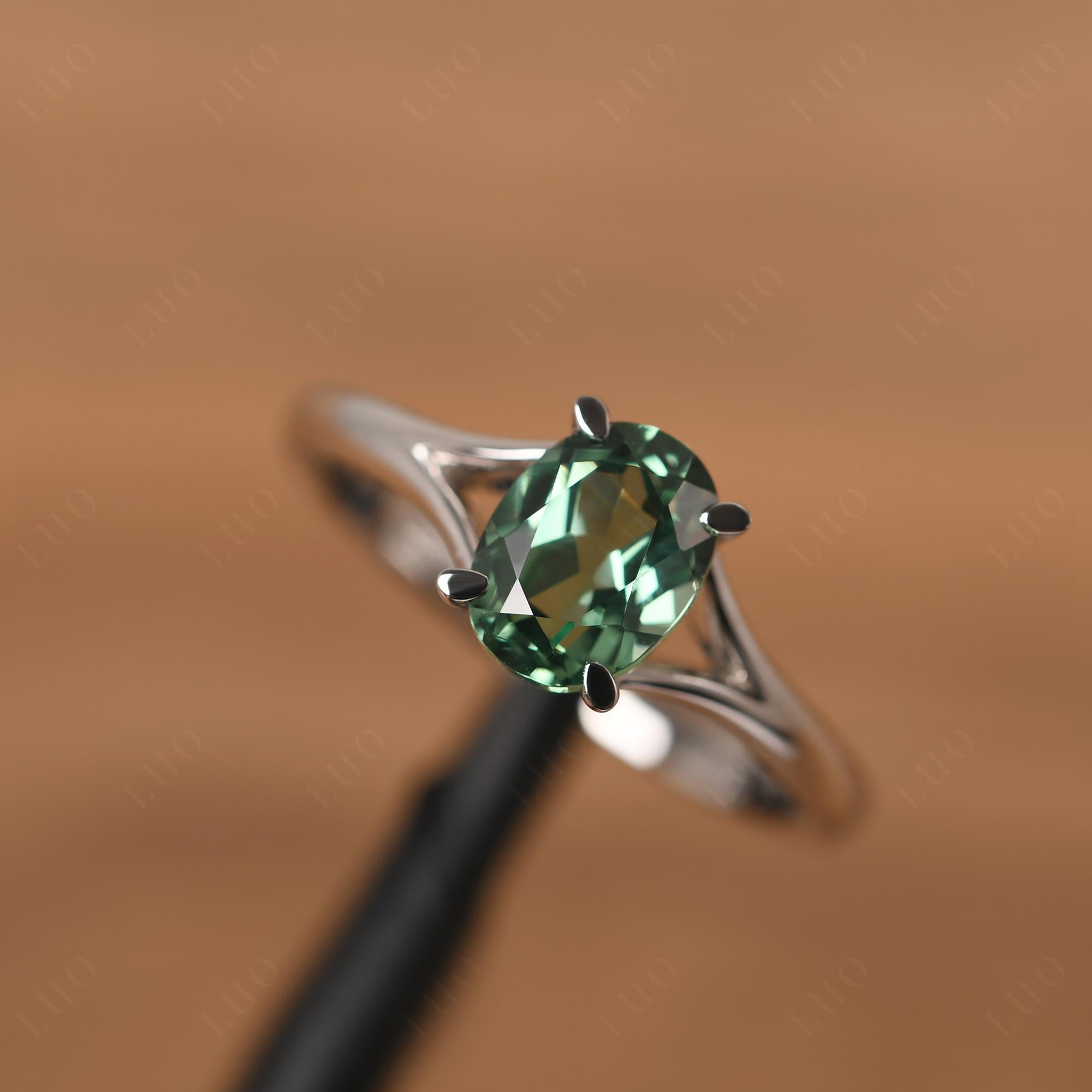 Green Sapphire Split Shank Engagement Ring - LUO Jewelry