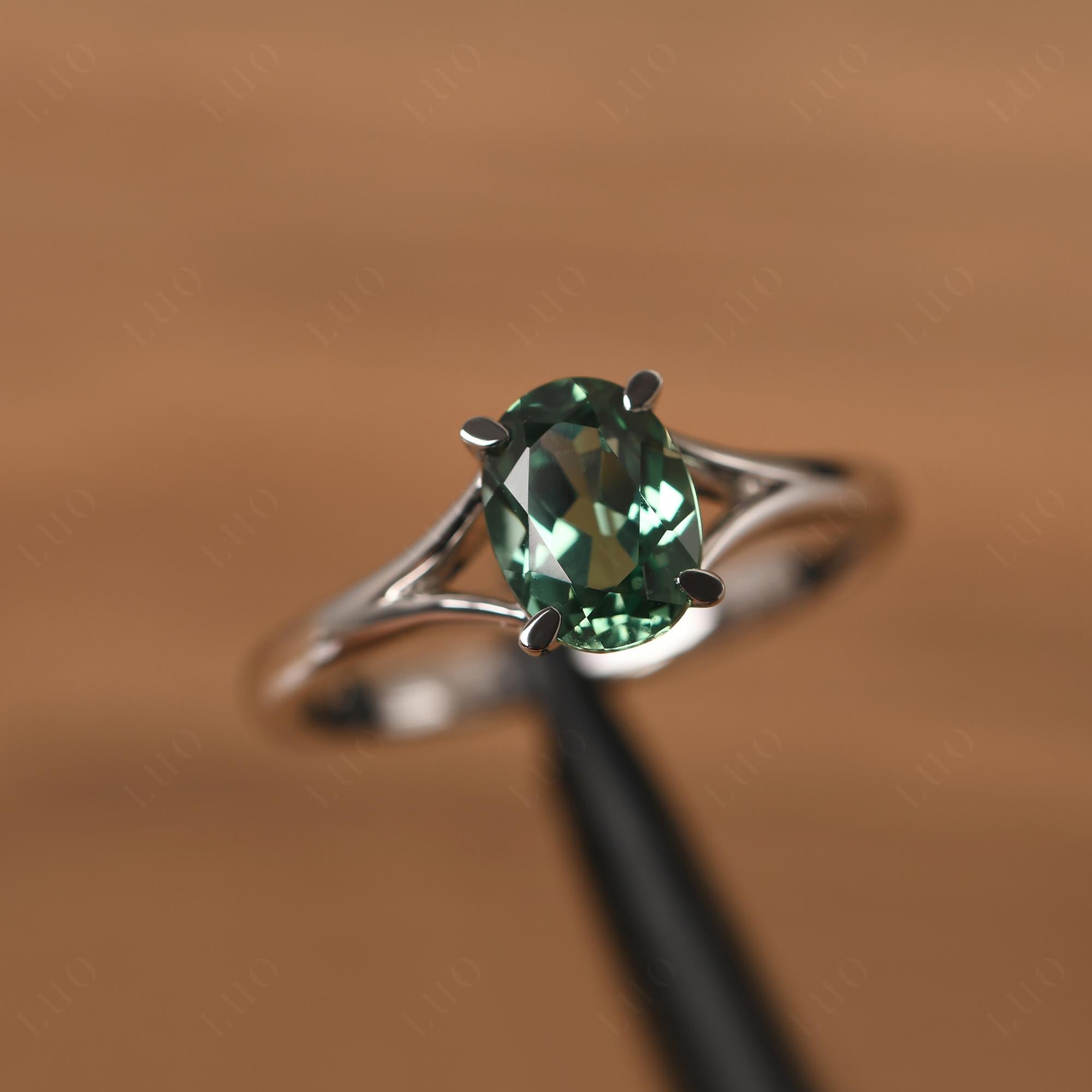 Green Sapphire Split Shank Engagement Ring - LUO Jewelry