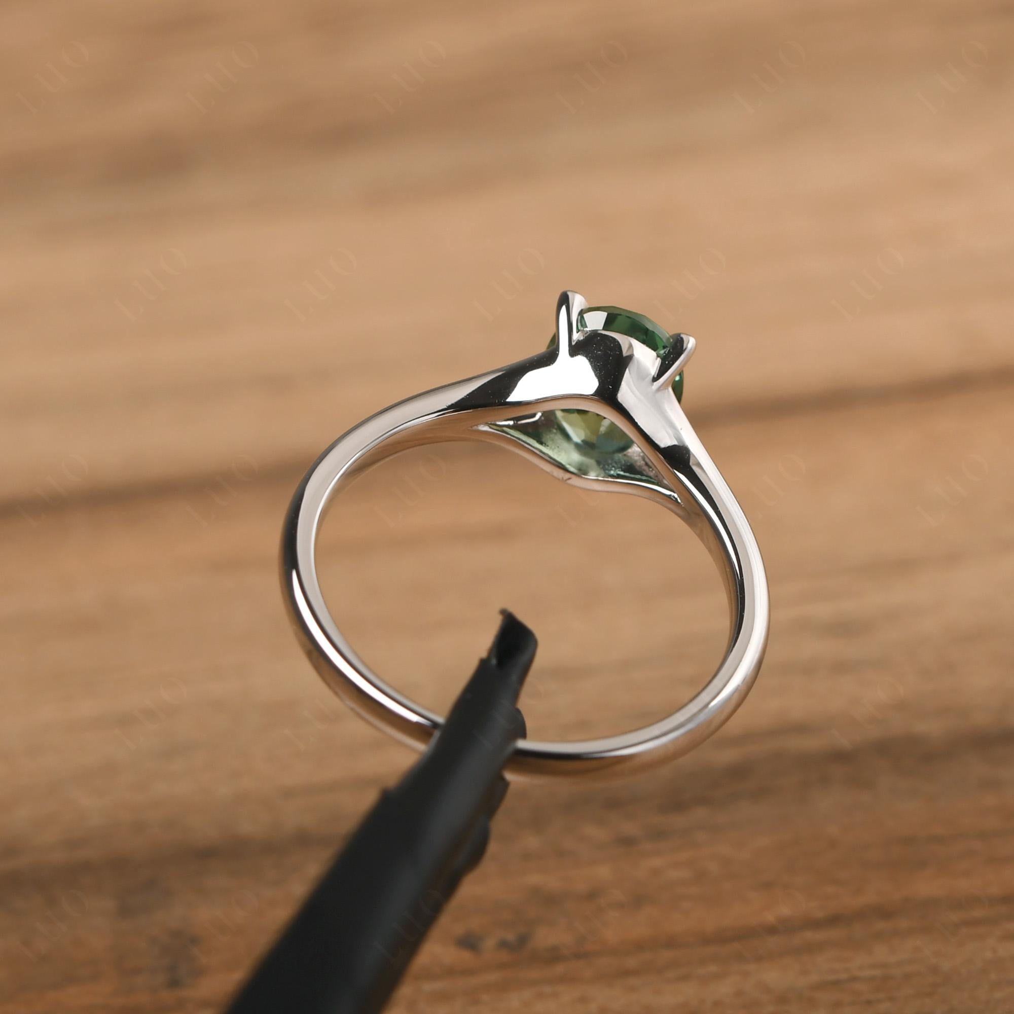 Green Sapphire Split Shank Engagement Ring - LUO Jewelry