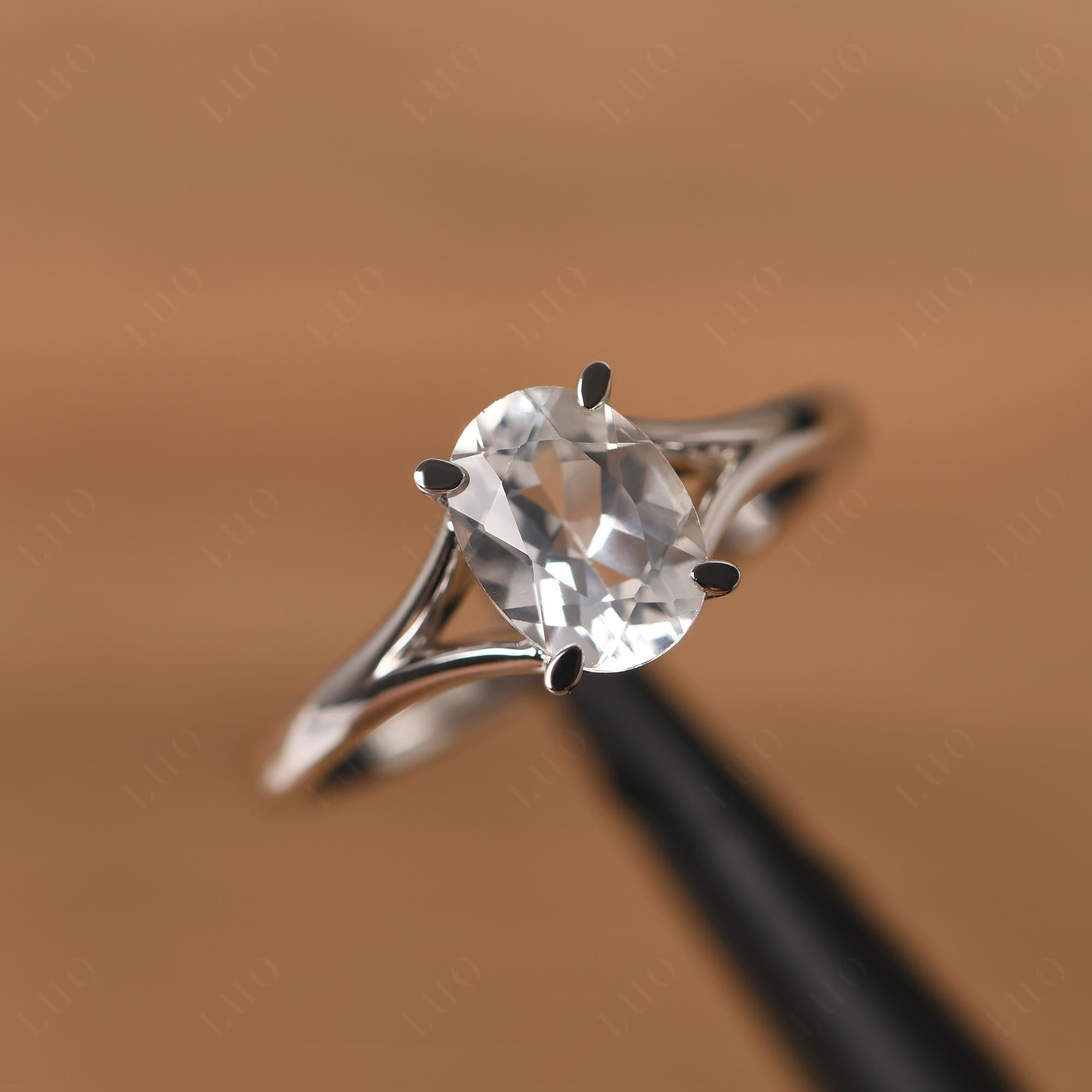 White Topaz Split Shank Engagement Ring - LUO Jewelry