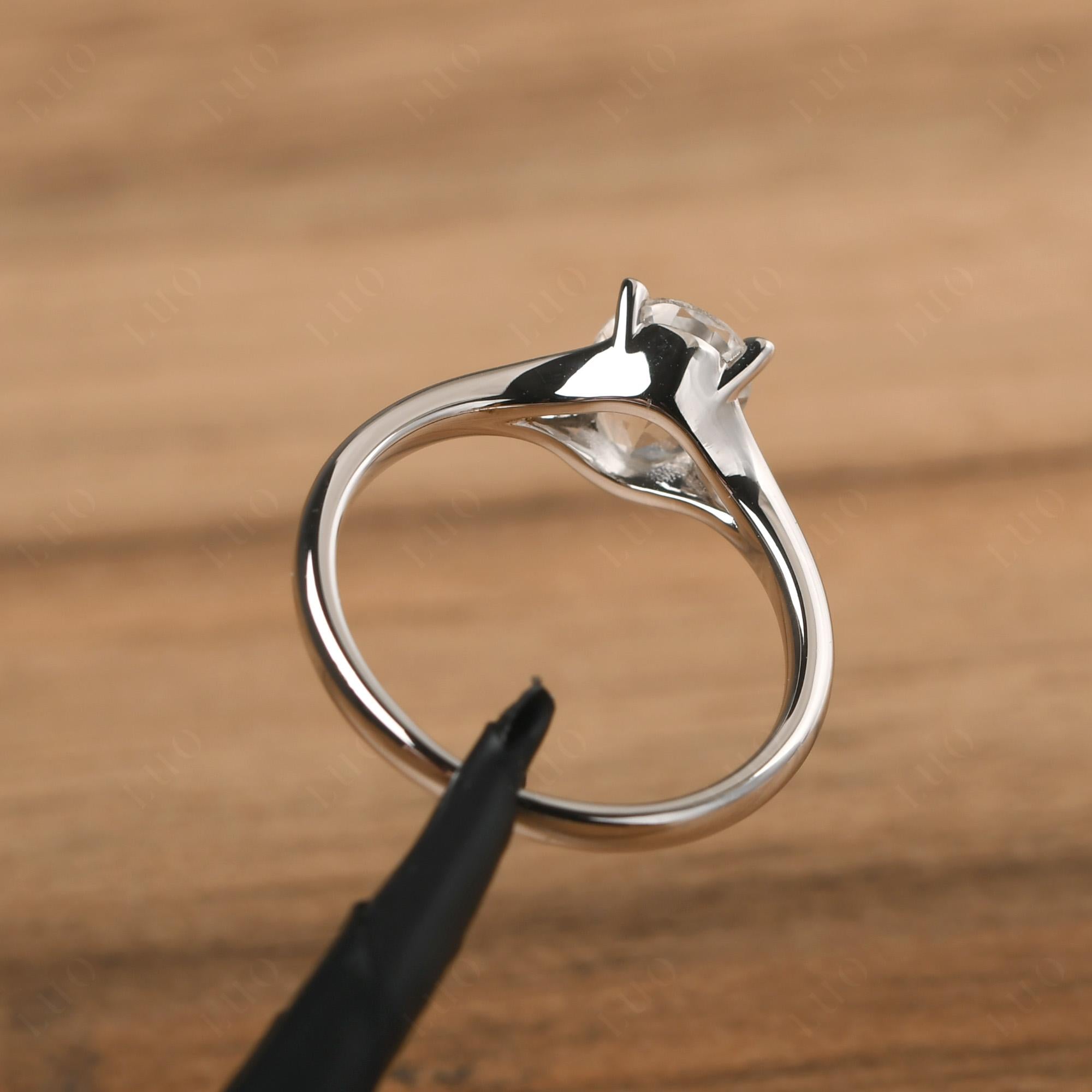 White Topaz Split Shank Engagement Ring - LUO Jewelry