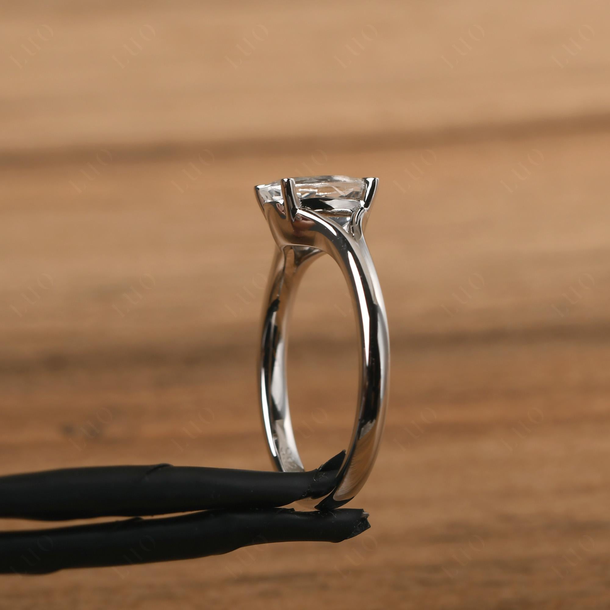 White Topaz Split Shank Engagement Ring - LUO Jewelry