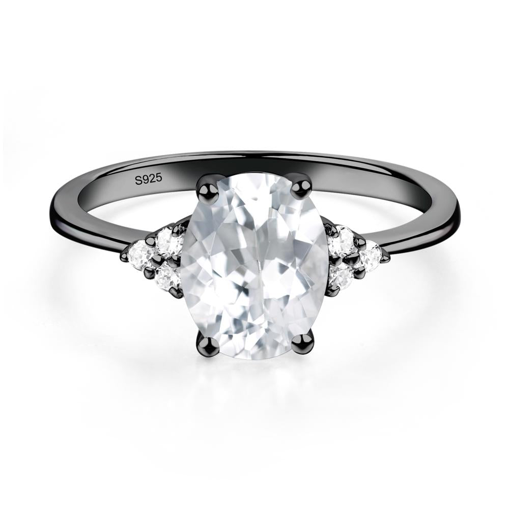 Simple Oval White Topaz Ring - LUO Jewelry #metal_black finish sterling silver