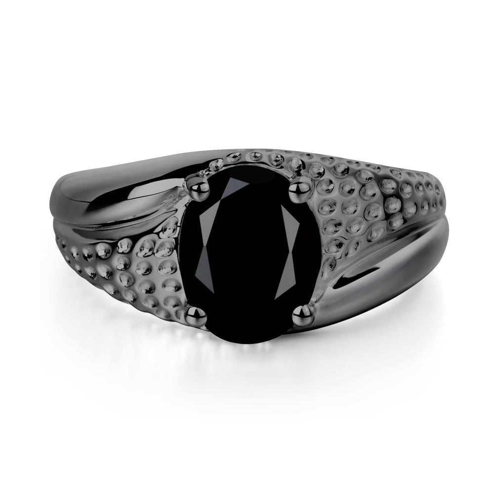 Rugged Oval Black Spinel Ring for Men - LUO Jewelry #metal_black finish sterling silver