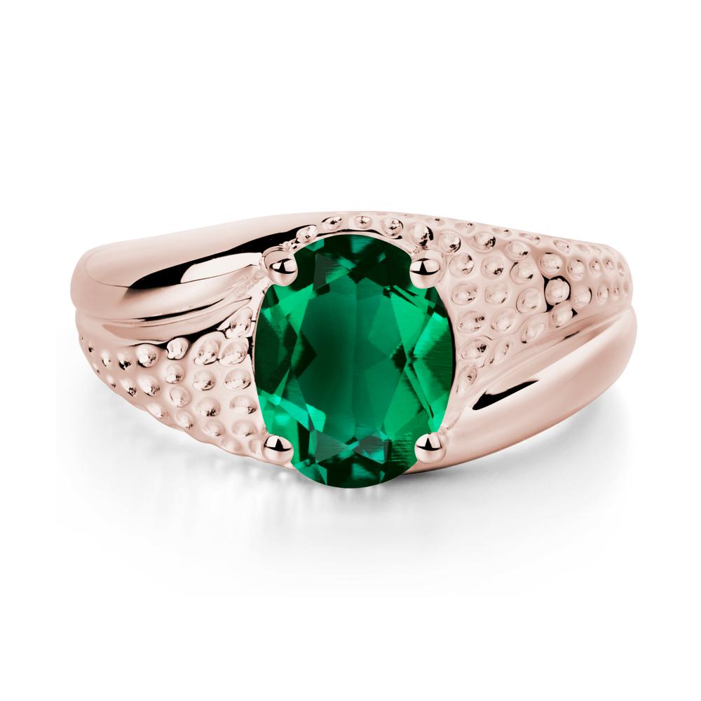 Rugged Oval Emerald Ring for Men - LUO Jewelry #metal_14k rose gold