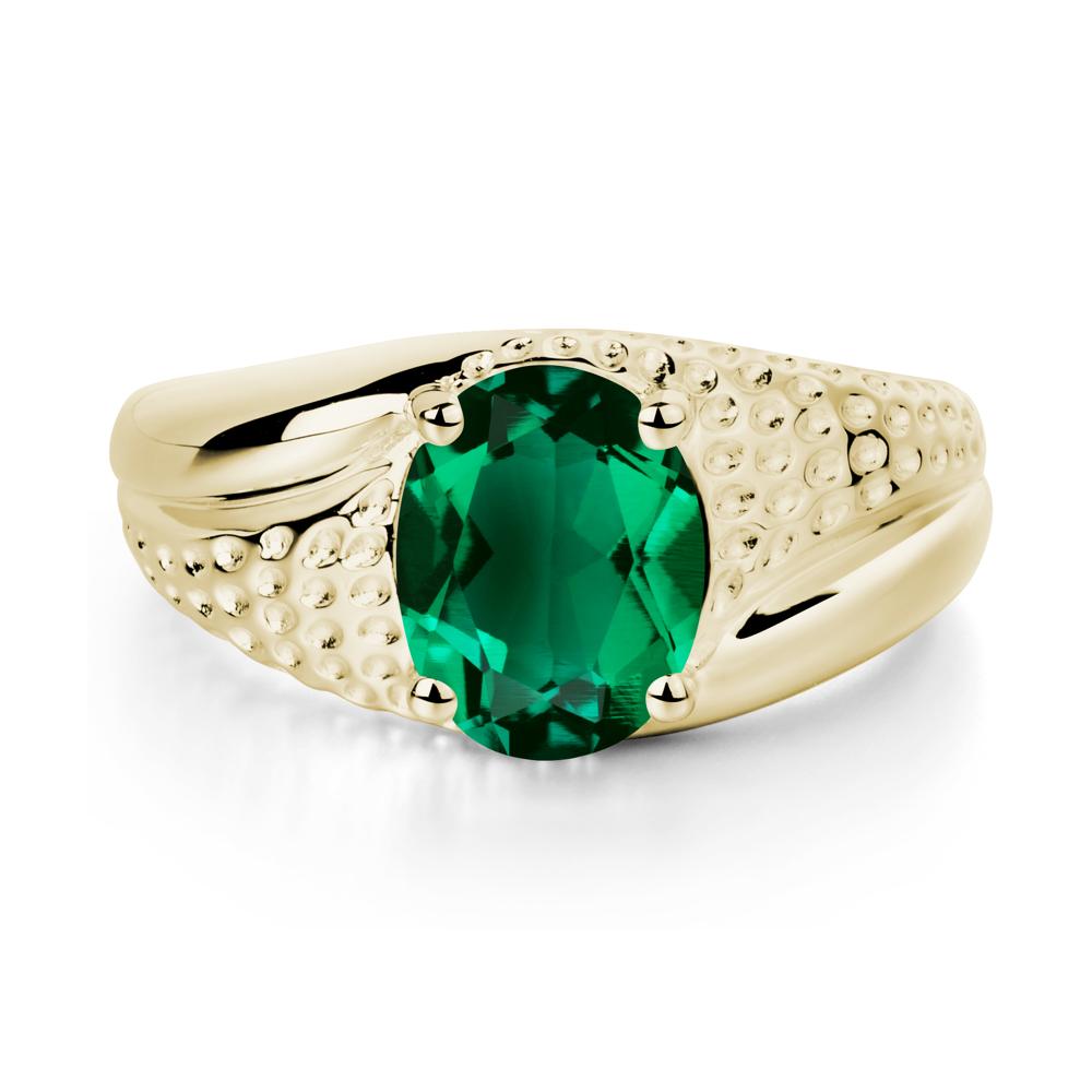 Rugged Oval Emerald Ring for Men - LUO Jewelry #metal_14k yellow gold