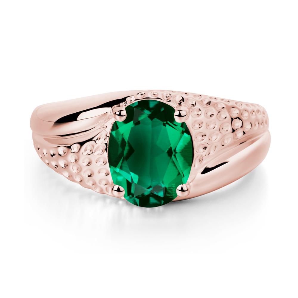 Rugged Oval Emerald Ring for Men - LUO Jewelry #metal_18k rose gold