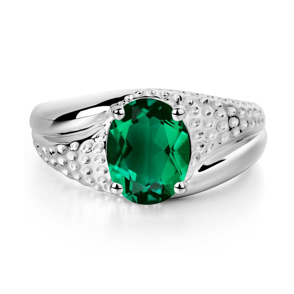 Rugged Oval Emerald Ring for Men - LUO Jewelry #metal_18k white gold