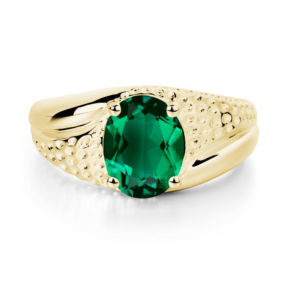 Rugged Oval Emerald Ring for Men - LUO Jewelry #metal_18k yellow gold