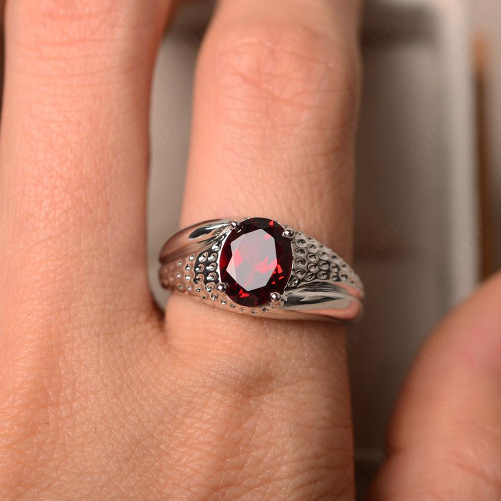 Anillo de granate para hombre anillo de solitario corte ovalado