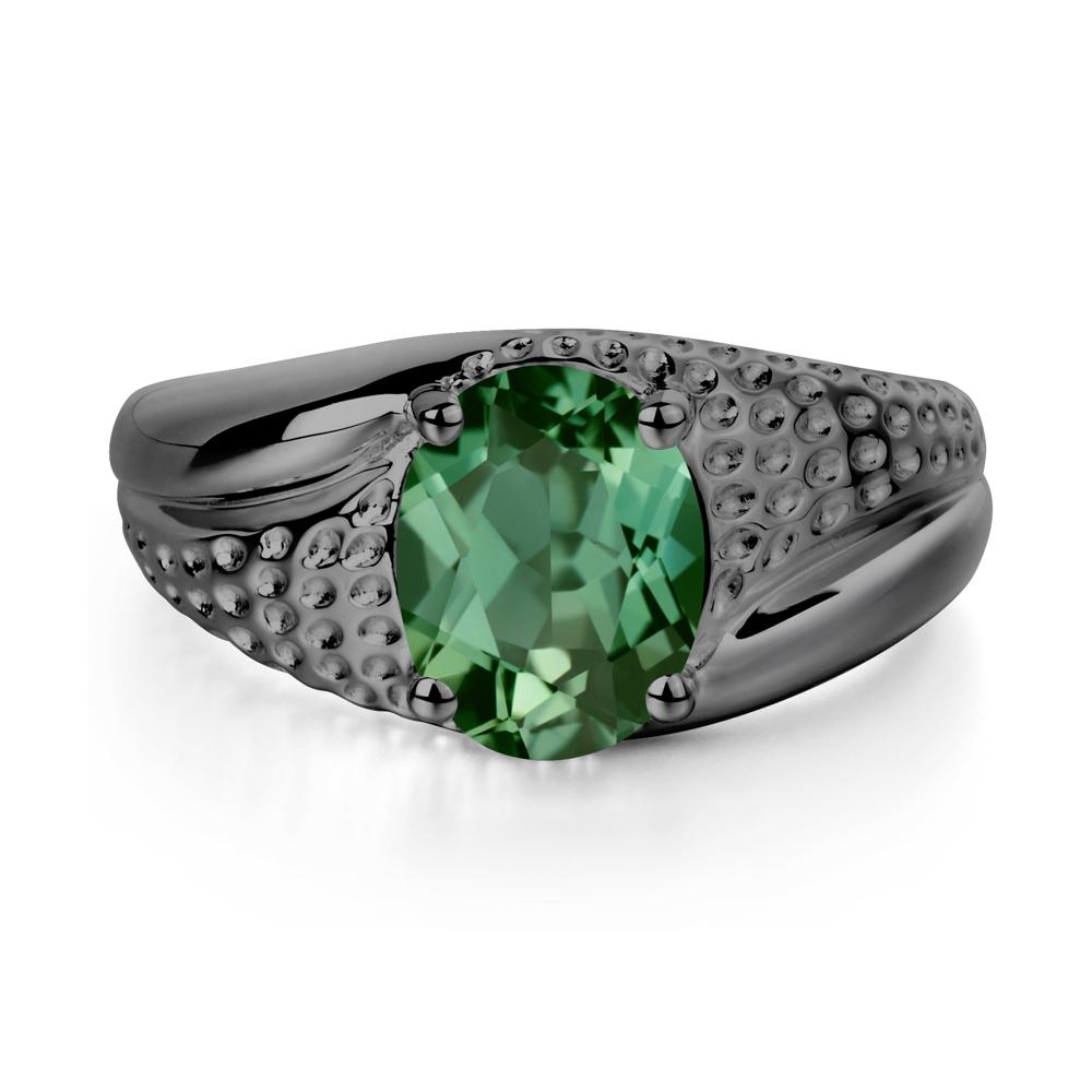 Rugged Oval Green Sapphire Ring for Men - LUO Jewelry #metal_black finish sterling silver