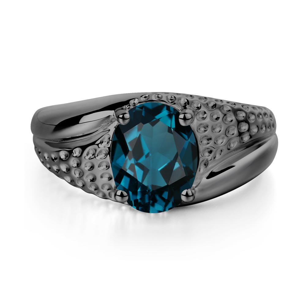 Rugged Oval London Blue Topaz Ring for Men - LUO Jewelry #metal_black finish sterling silver