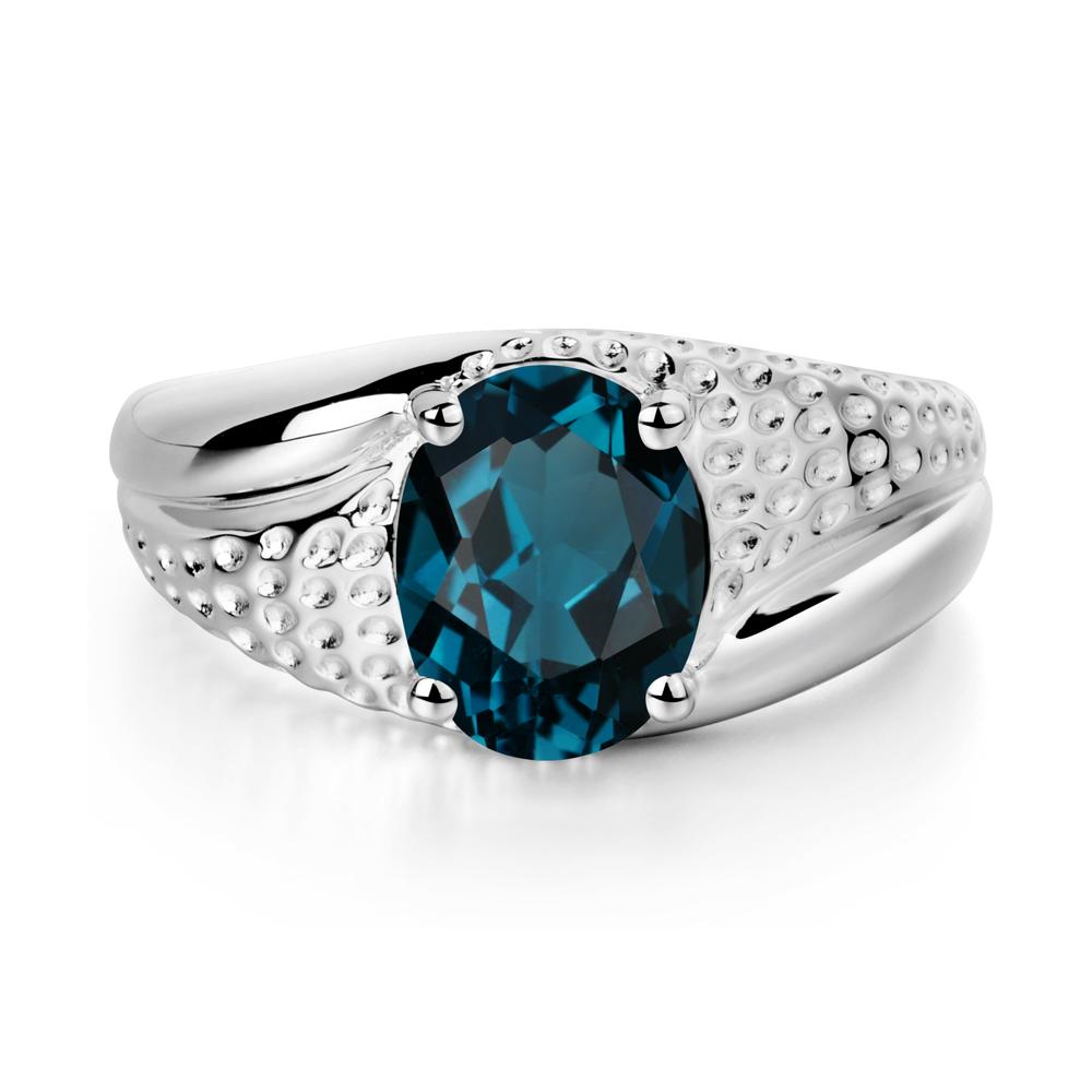 Rugged Oval London Blue Topaz Ring for Men LUO