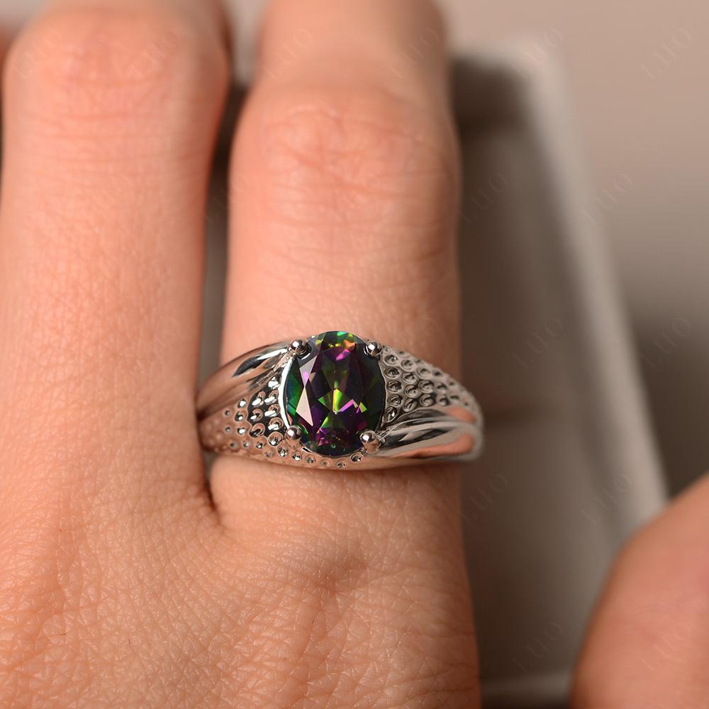 Rugged Oval Mystic Topaz Ring for Men