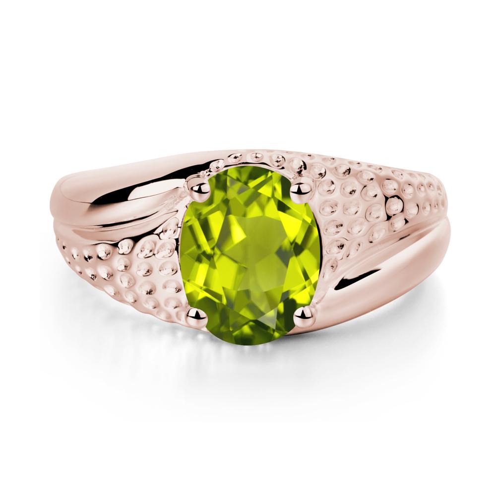 Rugged Oval Peridot Ring for Men - LUO Jewelry #metal_14k rose gold