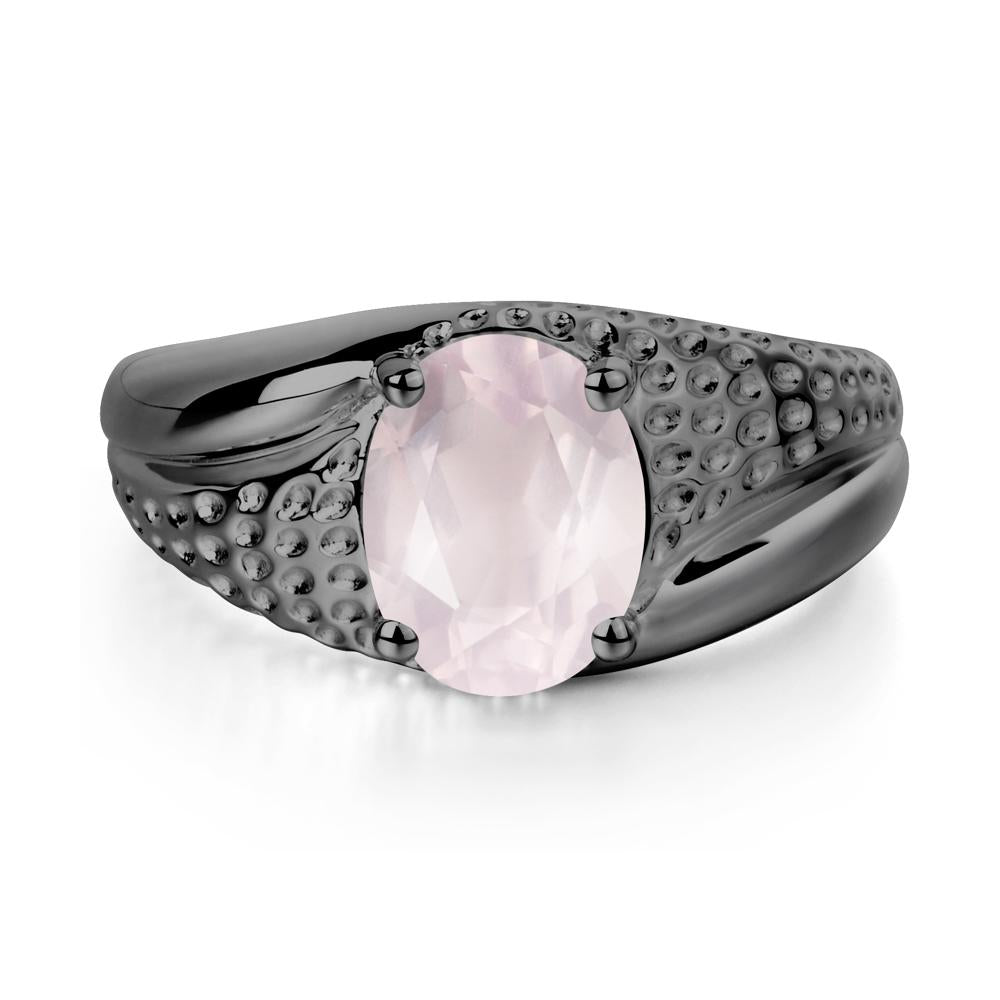 Rugged Oval Rose Quartz Ring for Men - LUO Jewelry #metal_black finish sterling silver
