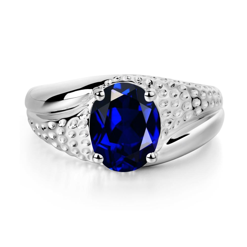Rugged Oval Sapphire Ring for Men - LUO Jewelry #metal_14k white gold