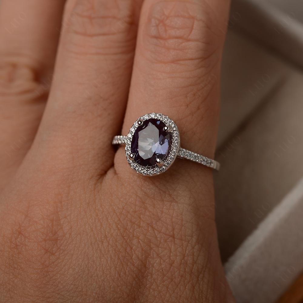 Oval Alexandrite Halo Ring - LUO Jewelry