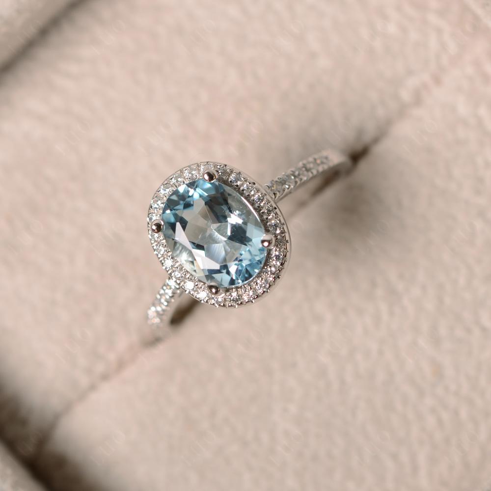 Oval Aquamarine Halo Ring - LUO Jewelry