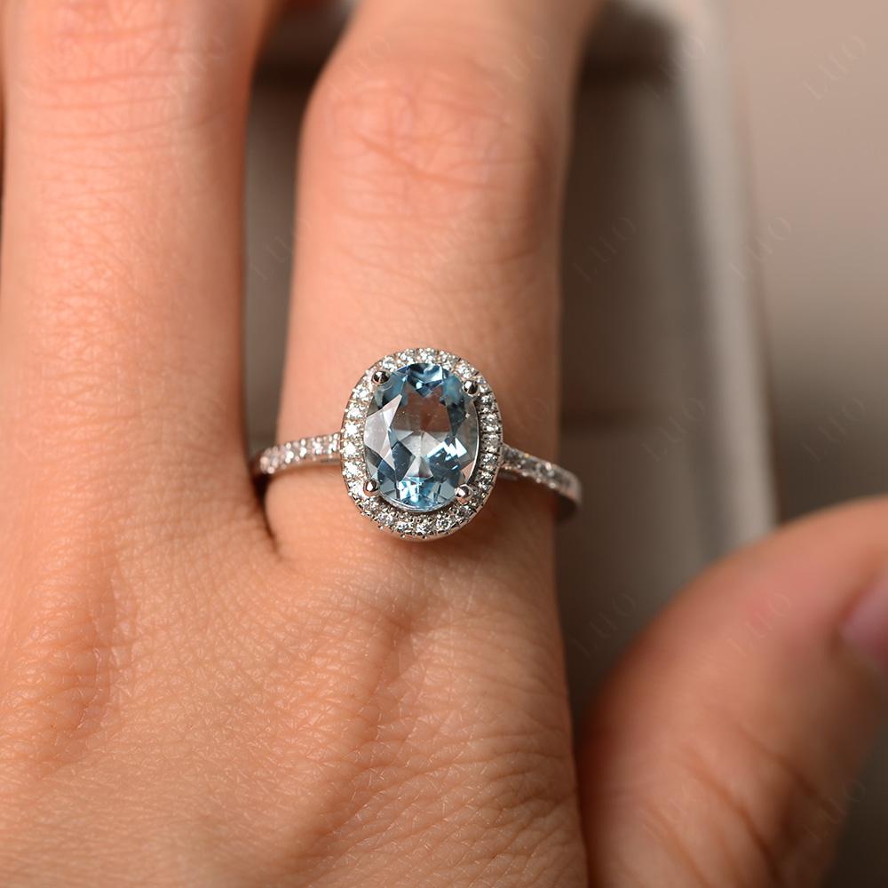 Oval Aquamarine Halo Ring - LUO Jewelry