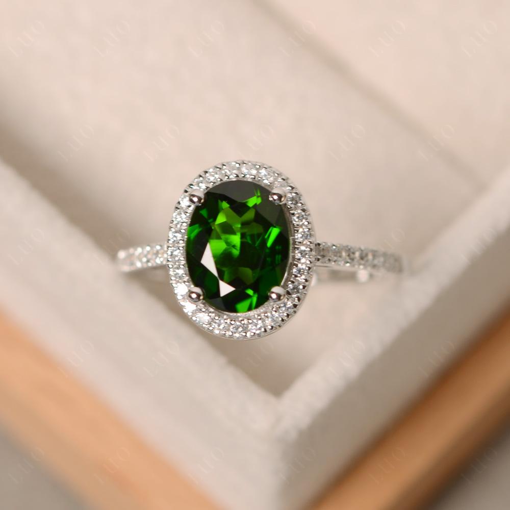 Oval Diopside Halo Ring - LUO Jewelry