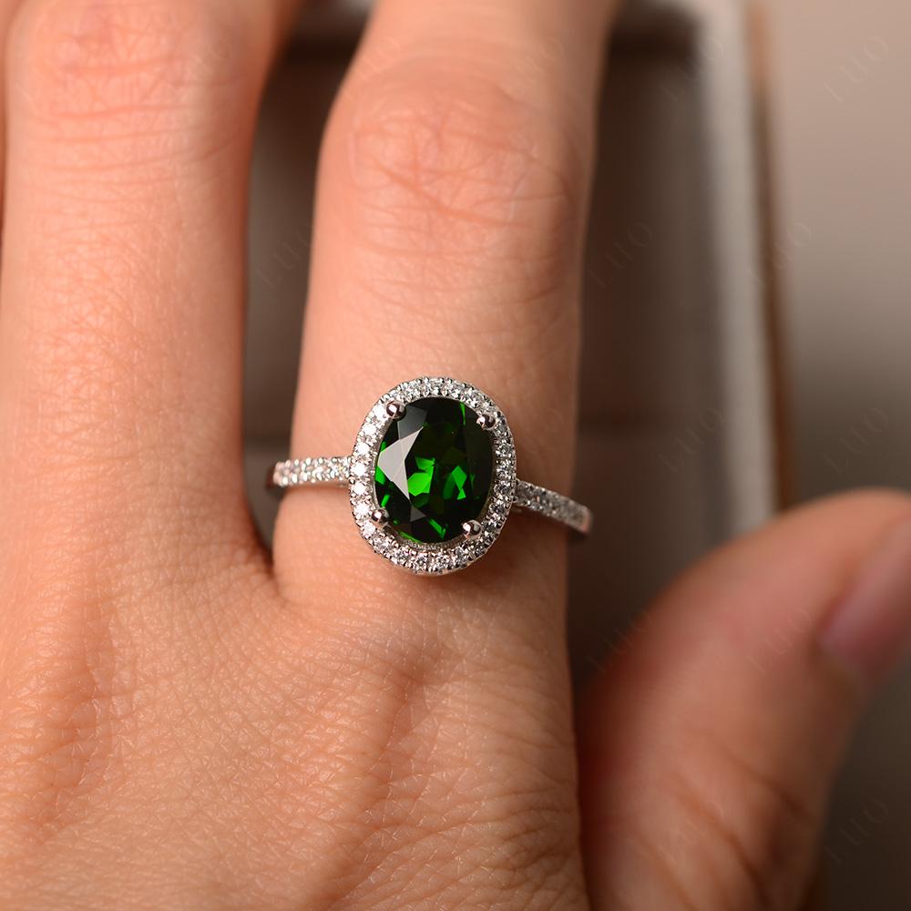 Oval Diopside Halo Ring - LUO Jewelry