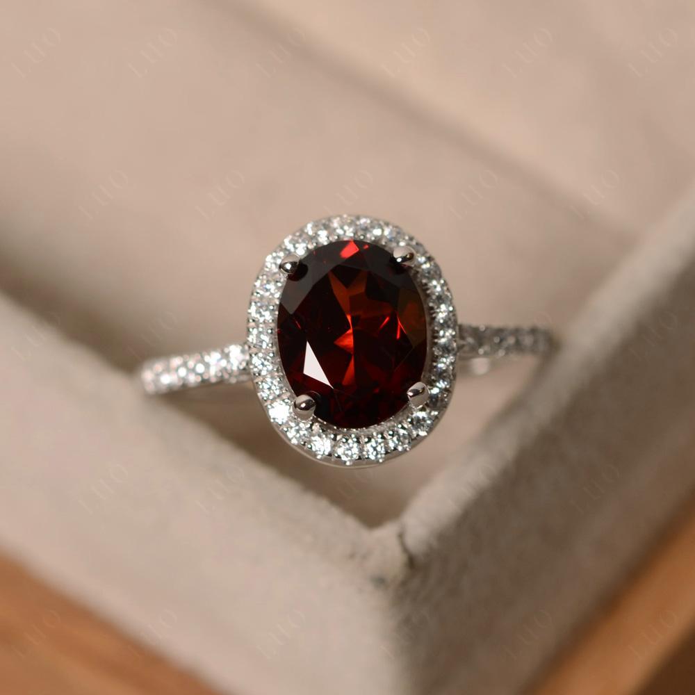 Oval Garnet Halo Ring - LUO Jewelry