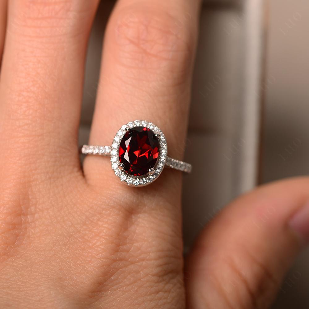 Oval Garnet Halo Ring - LUO Jewelry