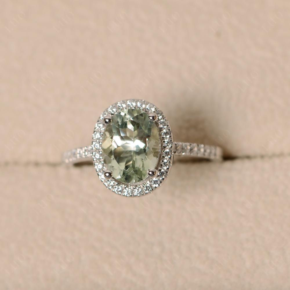 Oval Green Amethyst Halo Ring - LUO Jewelry